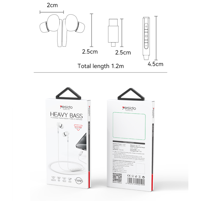 Yesido YH45 Type-C Wired Earphones