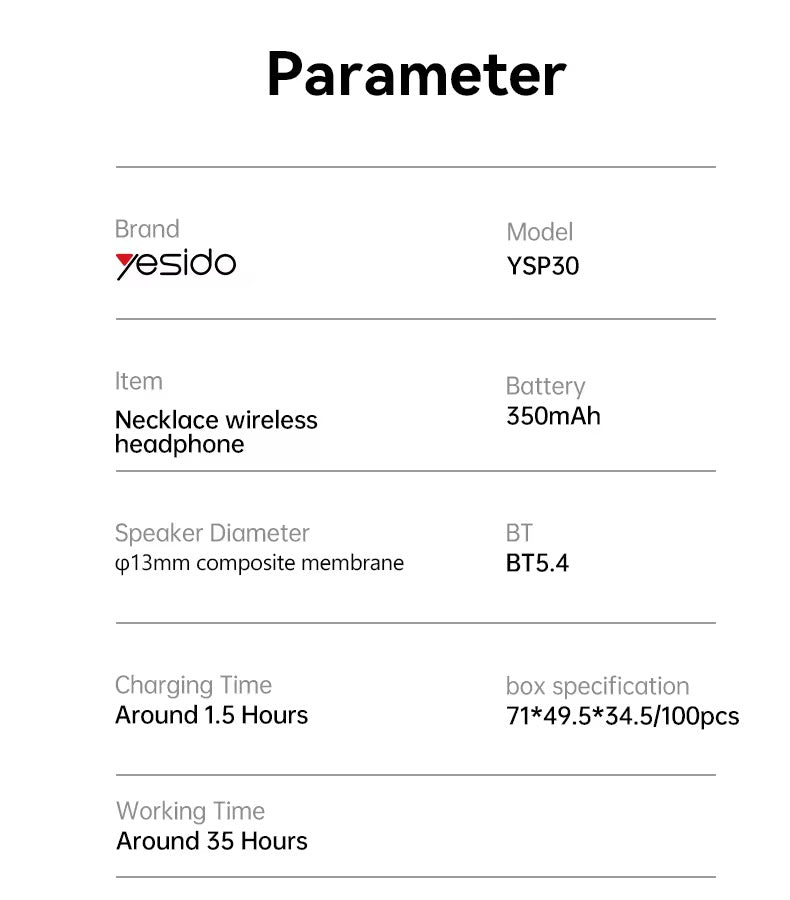 Yesido YSP30 Wireless Neckband Earphones