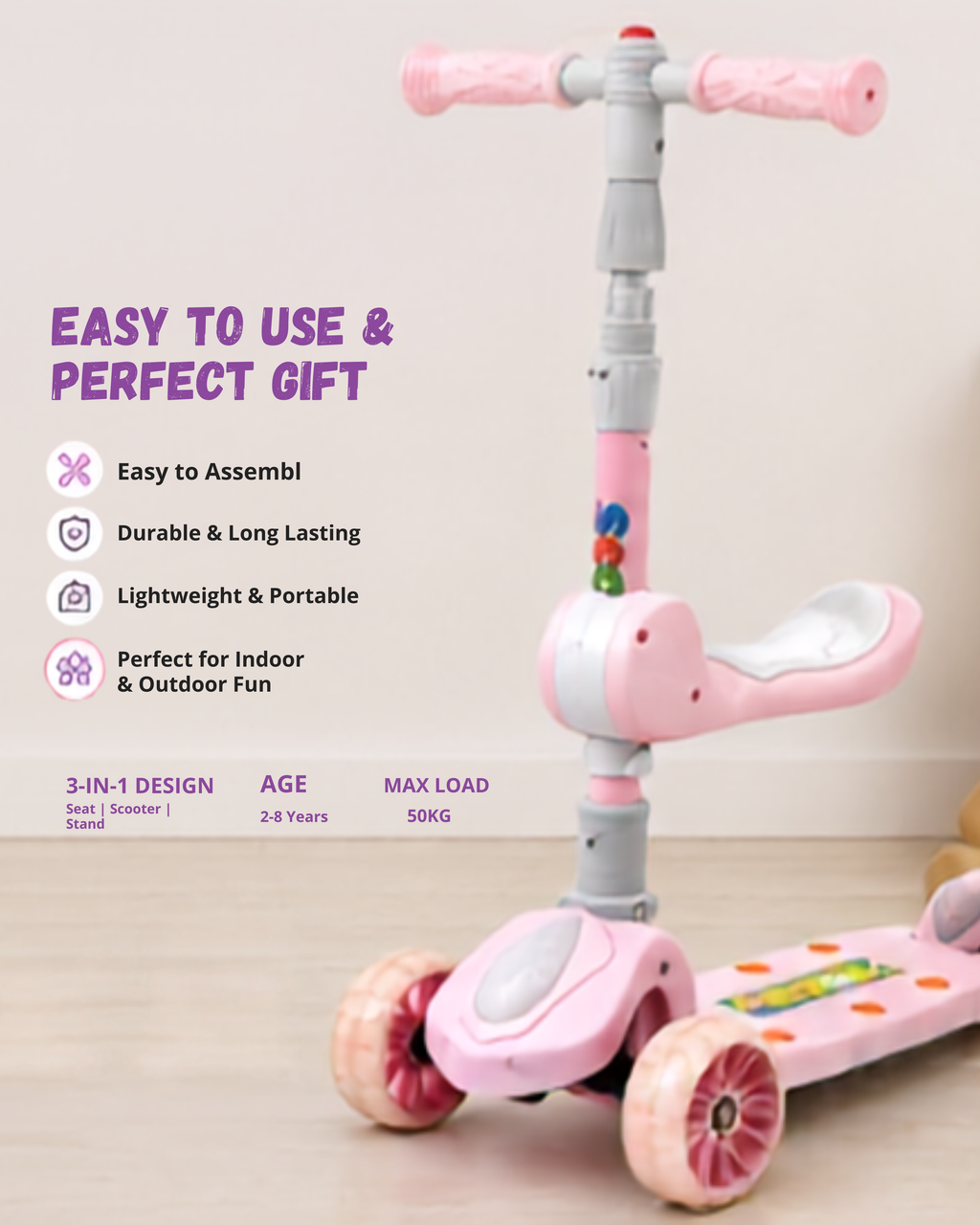 3-in-1 Kids Scooter with Adjustable Seat