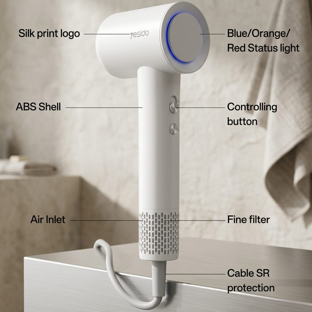 Yesido MG22 1500W High Speed Electric Hair Dryer, EU Plug, UK Plug