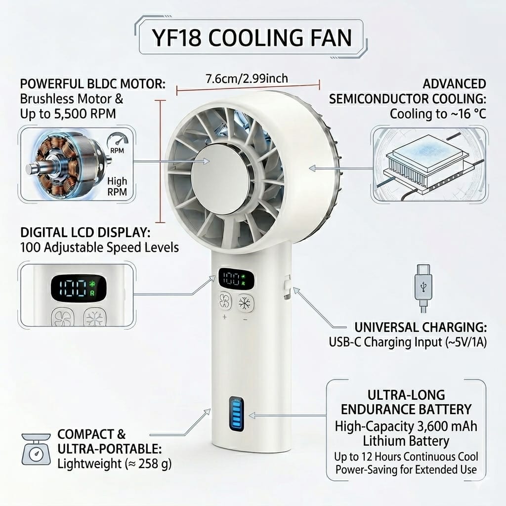 Portable Fan Yesido YF18 with Air Cooling 3600mAh White