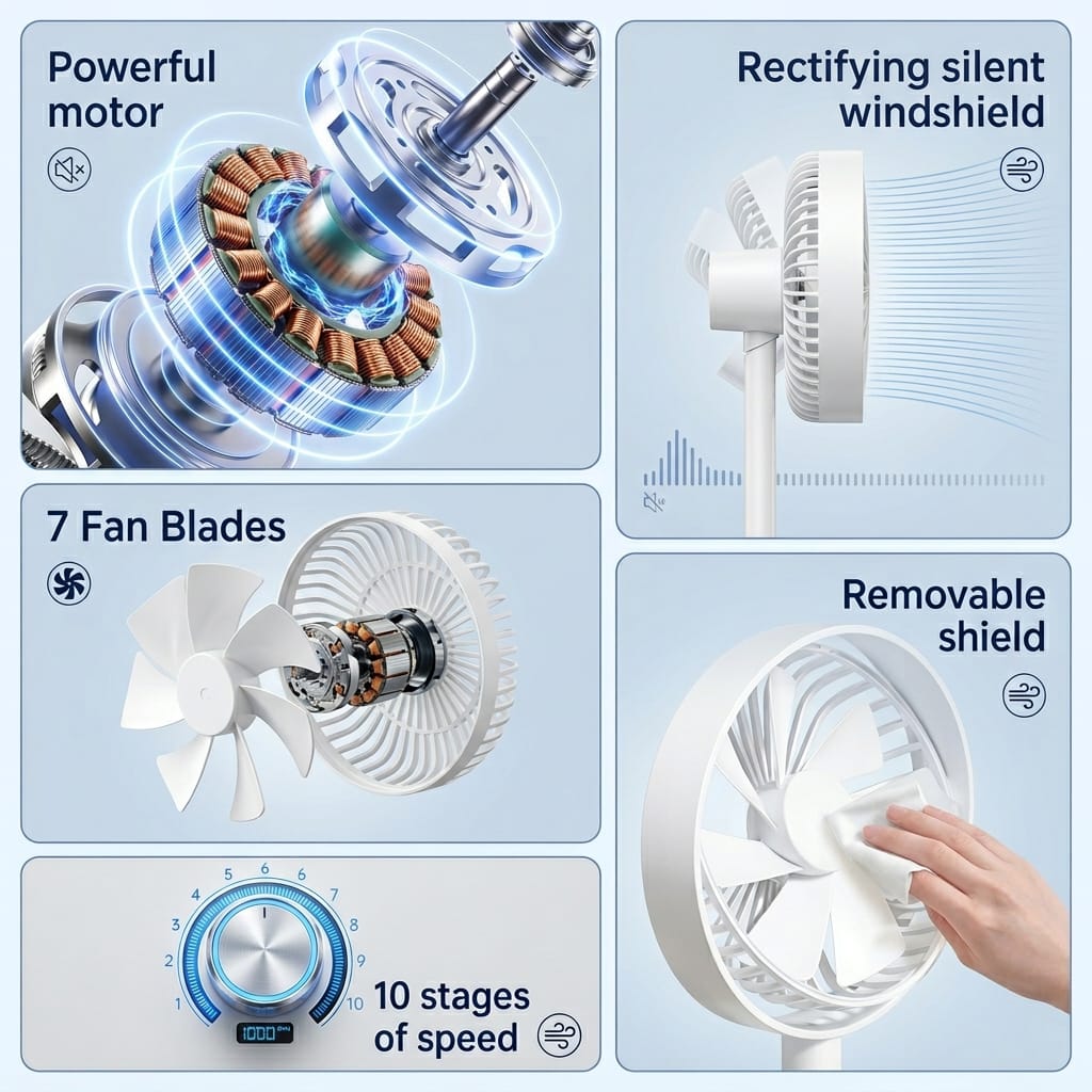 YF12 Rapid Cooling 7 Fan Blades 10 Stages Of Speed Infinite adjustment Table Using 6 Inches Mini Fan