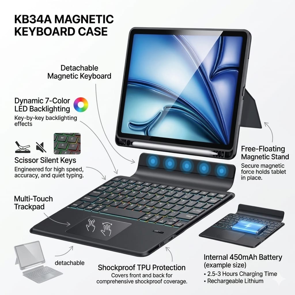 Yesido KB34B Magnetic Keyboard Case