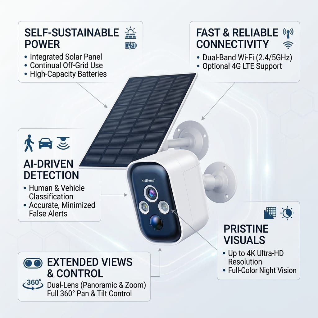 Outdoor Solar Surveillance WiFi Wireless solar power camera CCTV Security IP