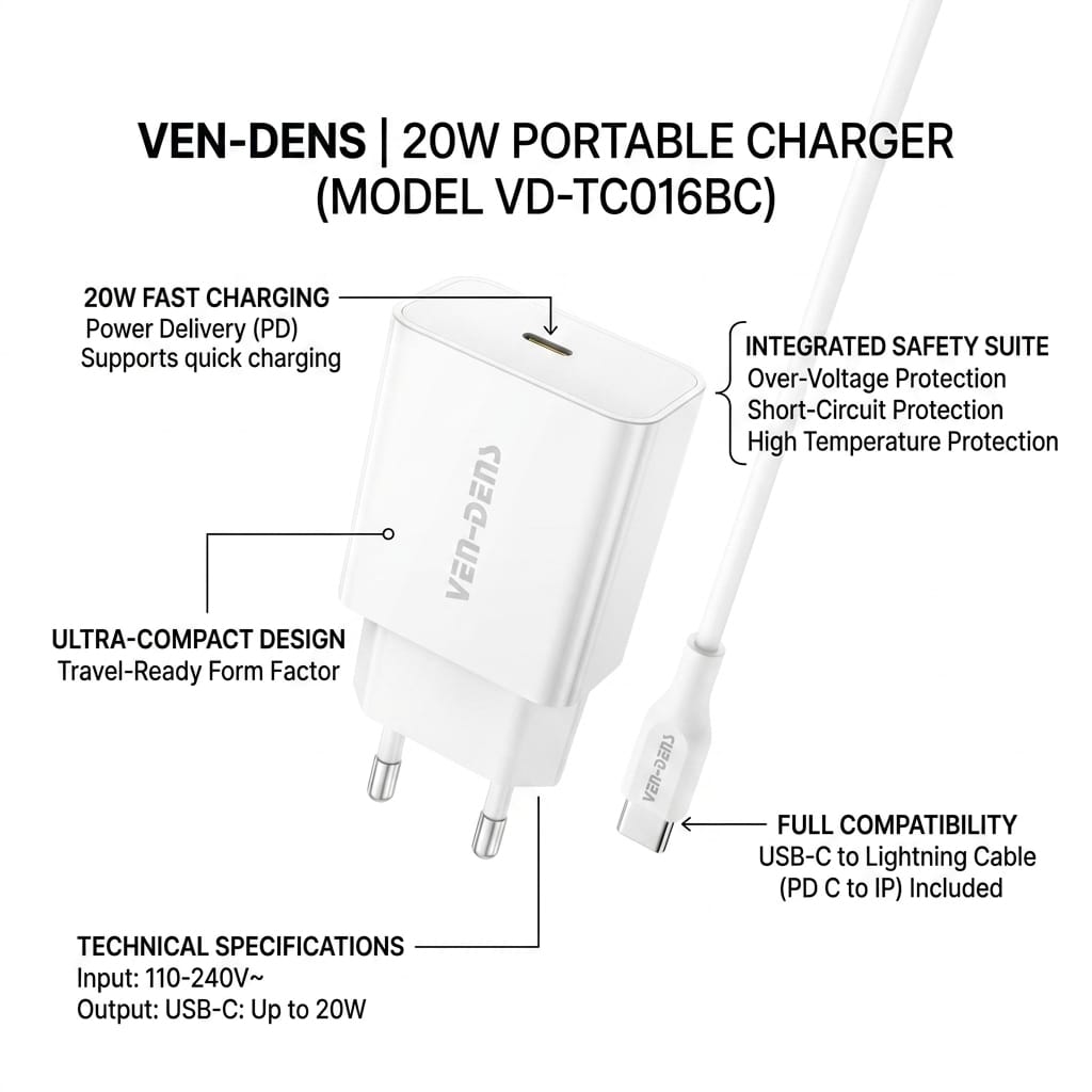 VEN-DENS 20W Portable Charger – Model VD-TC016BC